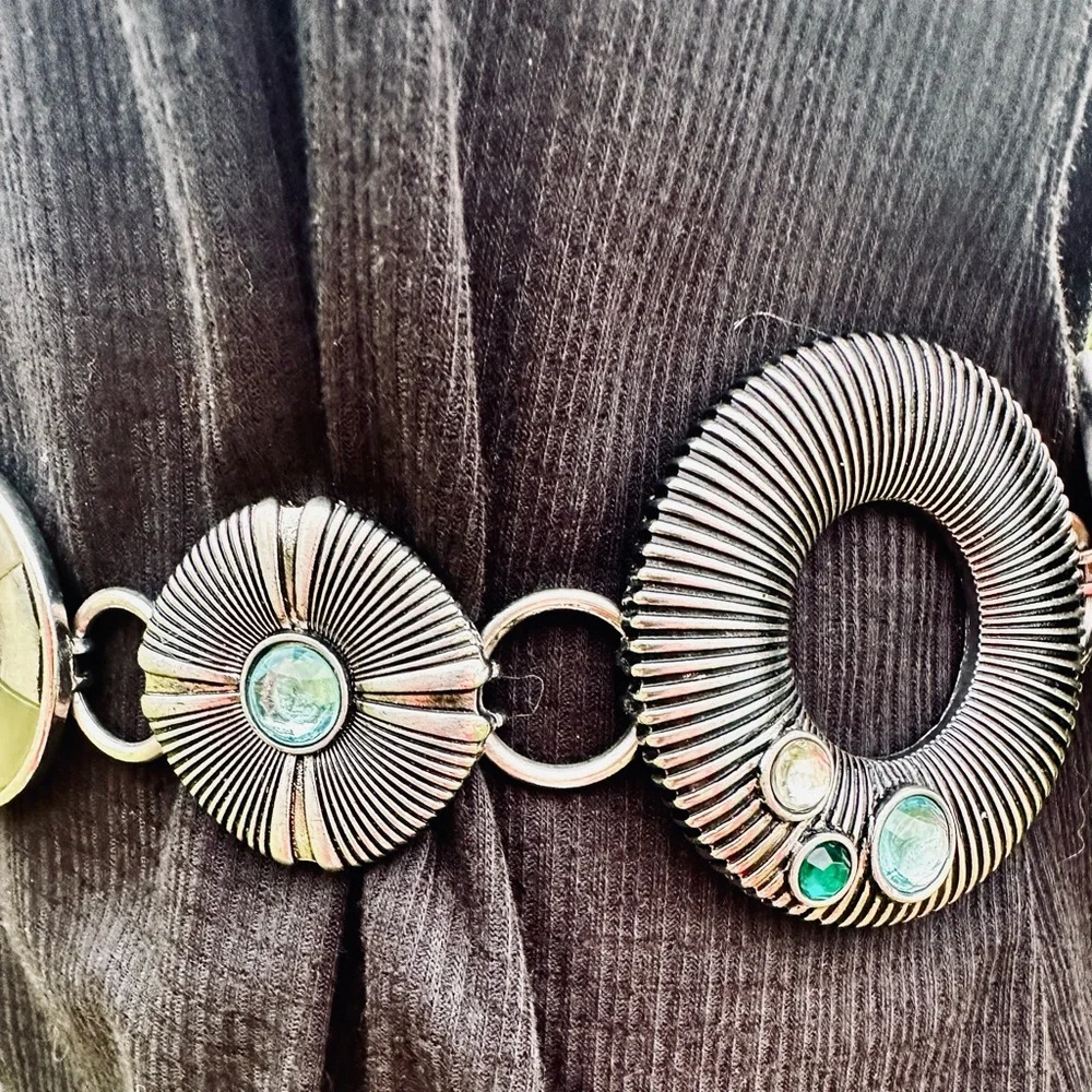 Chico's Silver Chain Statement Belt with blue & green accents - Picture 8 of 10